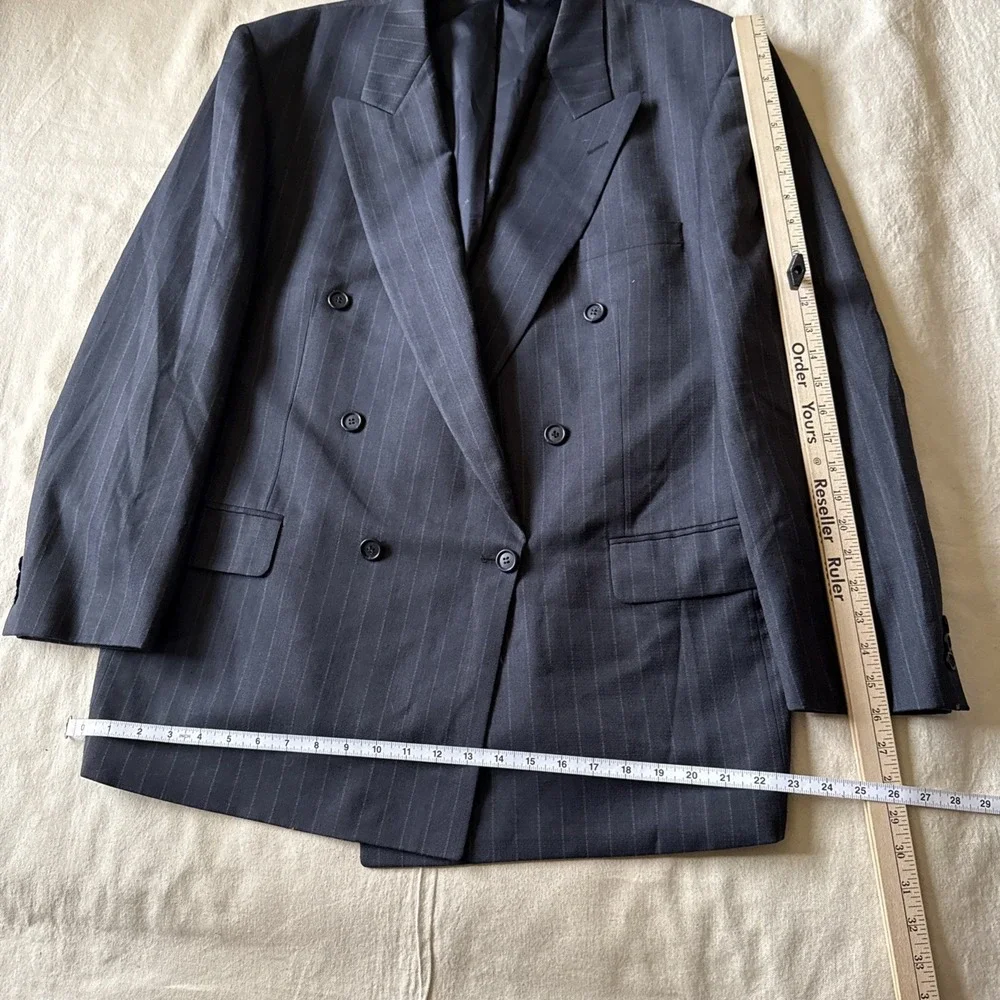 Pierre Balmain Double Breasted Blazer Jacket 48 Peak Lapel Gray Striped